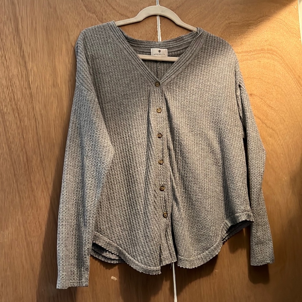 Urban Outfitters Gray Thermal Button Up Long Sleeve Shirt